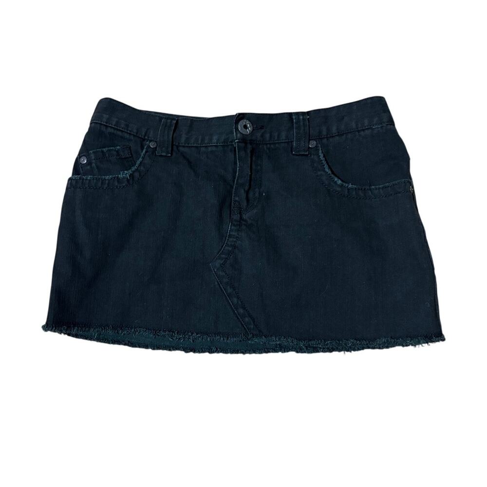 Roxy y2k micro mini black‎ denim jean skirt distressed 2000s size 7 100% cotton